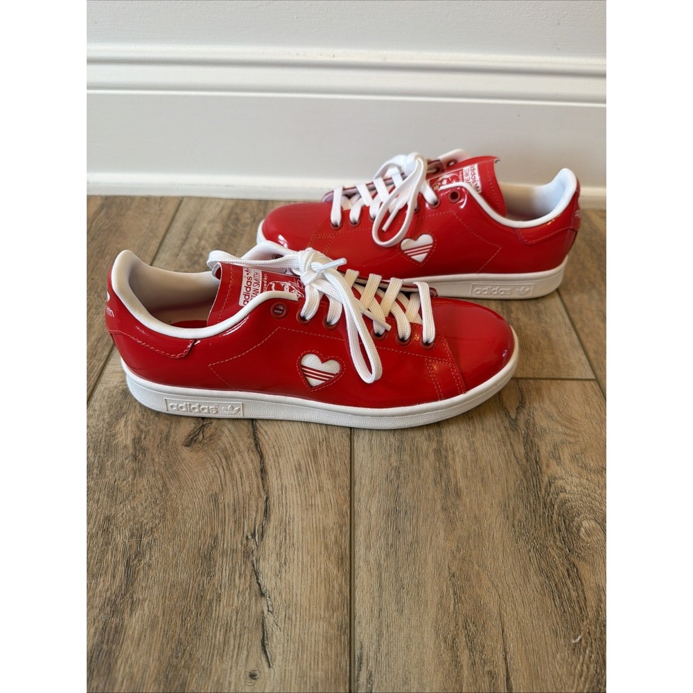 Adidas Stan Smith Hearts Women 7.5 Red NWOB Patent Leather Sneaker G28136